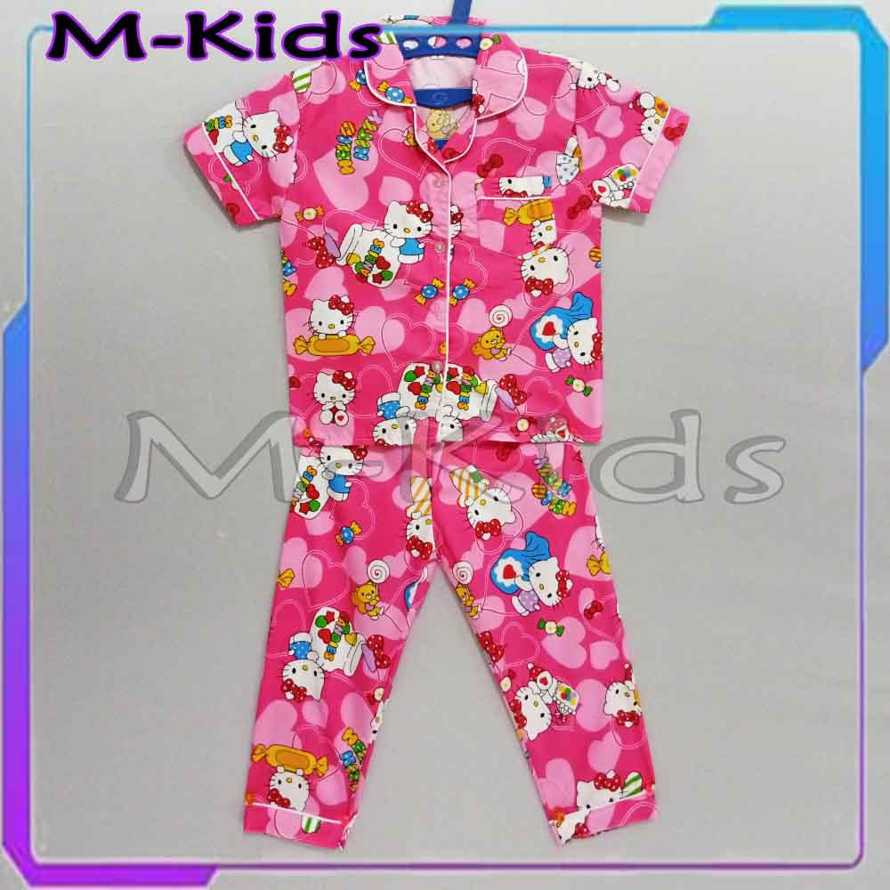 MKids88 - Baju Setelan Katun Piyama Anak Gambar Mickey Doraemon Hello Kitty