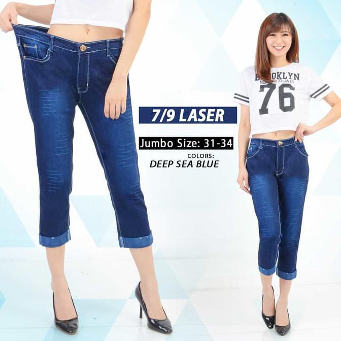 Celana 7/9 Stik Balik Laser Jumbo Jeans Pants Girl Wanita Women Denim N19 Premium Harga Grosir
