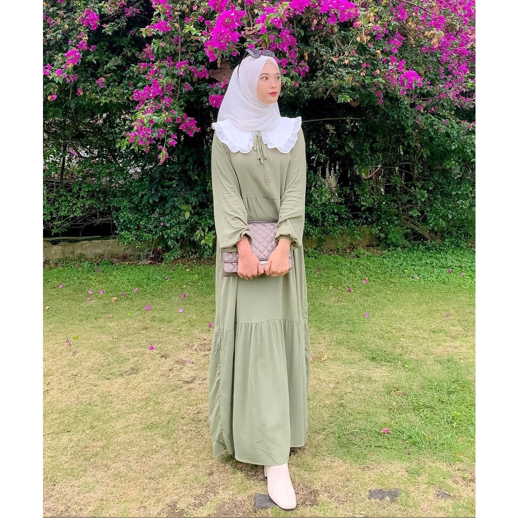 NEW DRES KOREA-  Sarah dress Crincle Import/ gamis kerah dres korea terbaru /ootd terbaru ala selebg