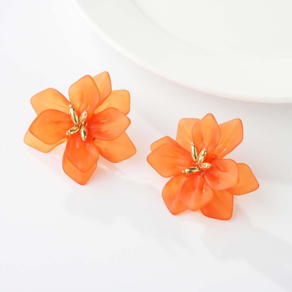 REBUY Rebuy Studs Earrings Desain Kreatif Logam Manis Warna Orange Putih Hijau Resin Akrilik Fashion Hadiah Untuk Wanita Perempuan 1pasang Perhiasan