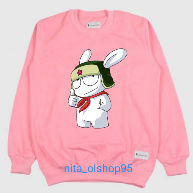 sweater anak crewneck anak pink baby ungu lilac logo robot MI
