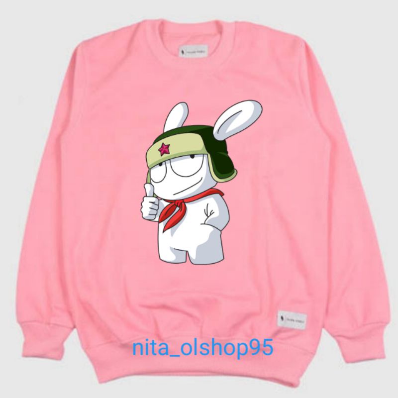 sweater anak crewneck anak pink baby ungu lilac logo robot MI