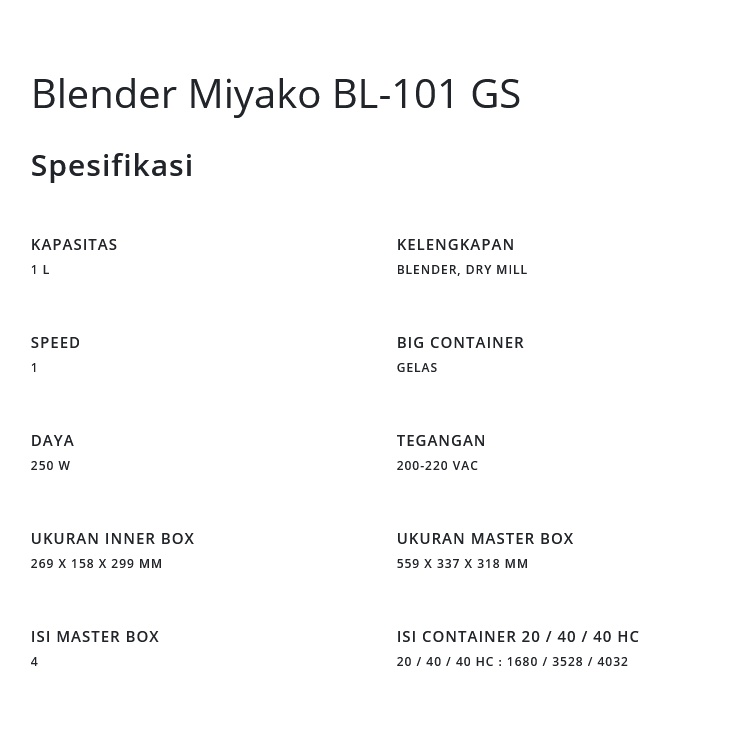 BLENDER MIYAKO BL 101 GS 2 IN 1 SERBAGUNA BAHAN KACA 1 LITER