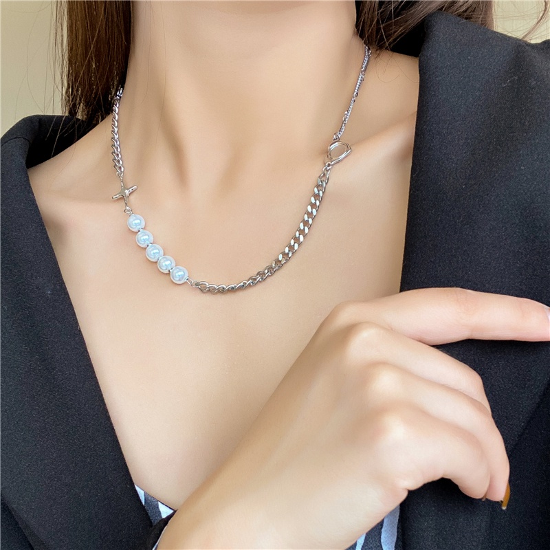 Kalung choker Rantai Klavikula Aksen Mutiara Bentuk Hati Untuk Wanita