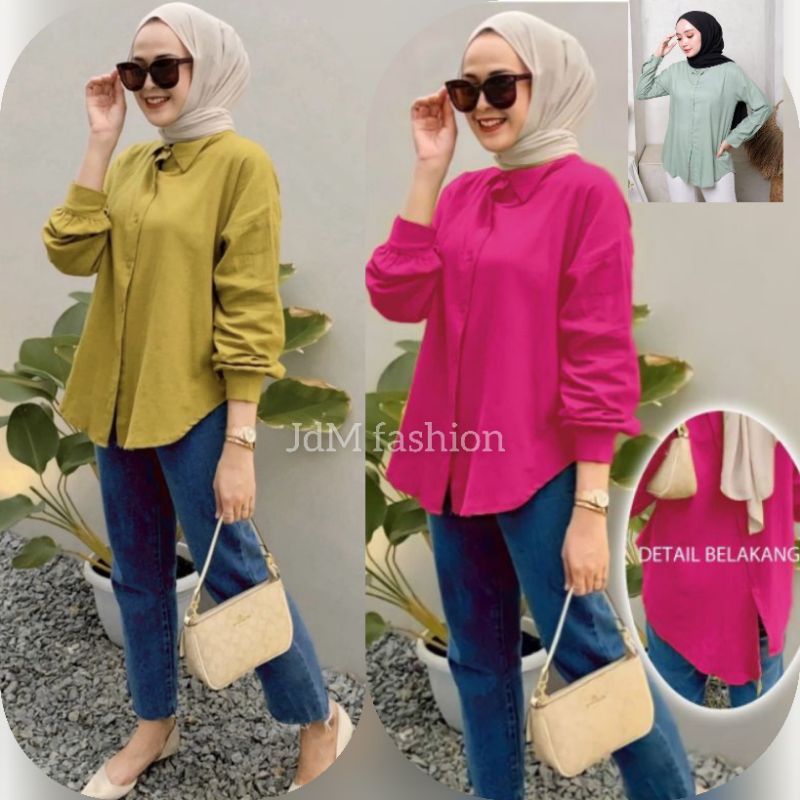 JDM FASHION Nelka Katun Top Atasan Wanita Kemeja Reguler Detail Silang Bagian Belakang