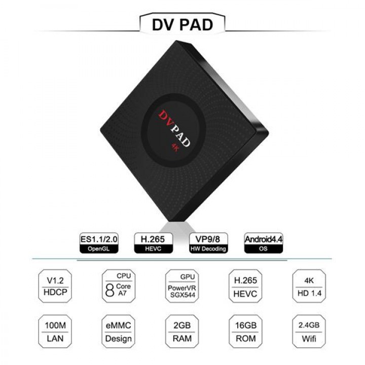 TV Box-Android Octa Core Smart TV Box DV PAD 4K KODI RAM 2GB ROM 16GB Bluetooth-FREE HUNDRED CHANEL