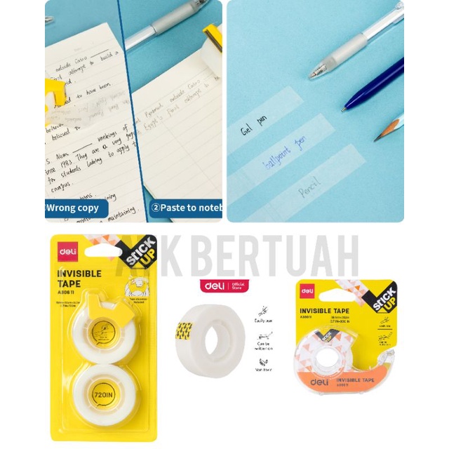 

DELI INVISIBLE TAPE WRITABLE ISOLASI SELOTIP SOLATIP PUTIH TRANSPARAN BISA DITULIS