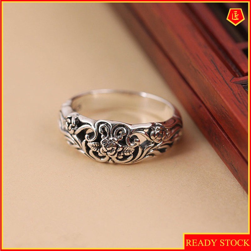 [Ready Stock]Vintage Silver Black Rose Ring
