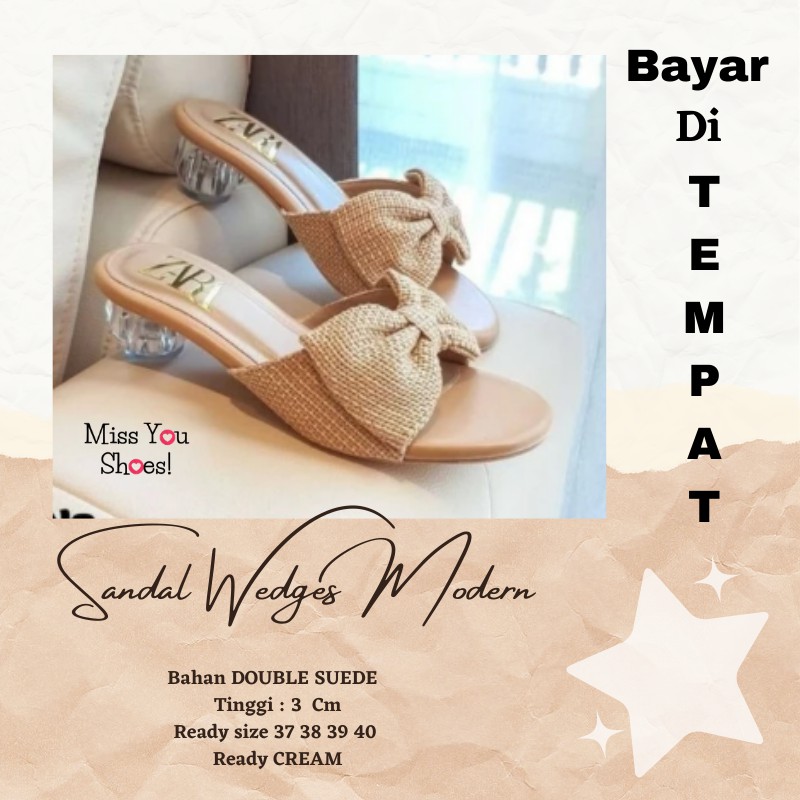 SENDAL WEDGES WANITA HAK TAHU 5CM SEMIGLOS TERBARU SLOP MURAH-MODEL PITA HAK KACA