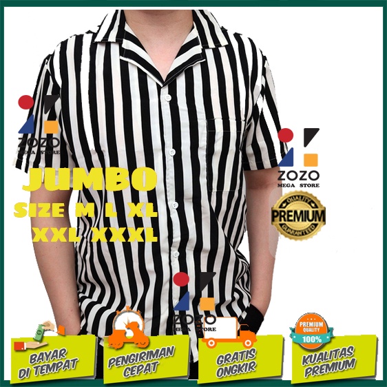 Kemeja Salur JUMBO Pria Stripe Lengan Pendek Garis-garis Belang Strip XXXL 3XL