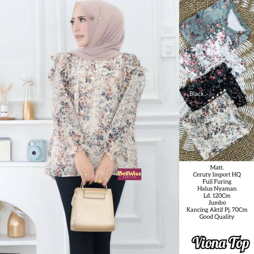 VIONA BLOUSE / 22.6 / BAHAN CERUTY FULL FURING / LD 120 CM / PB 70 CMALLSIZE JUMBO / BELLWIS