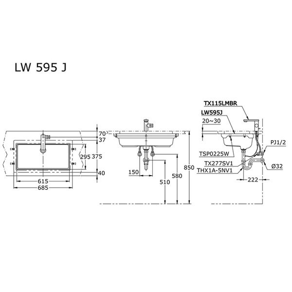 Wastafel Toto LW 595 J BODY ONLY