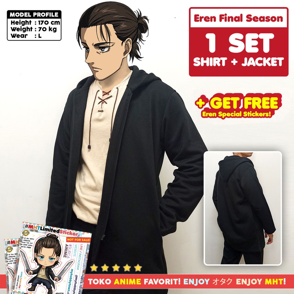 Jaket Hoodie AOT Attack On Titan Eren Yeager Final Season Yaegerist SET Kaos Cosplay MyHobbyTown