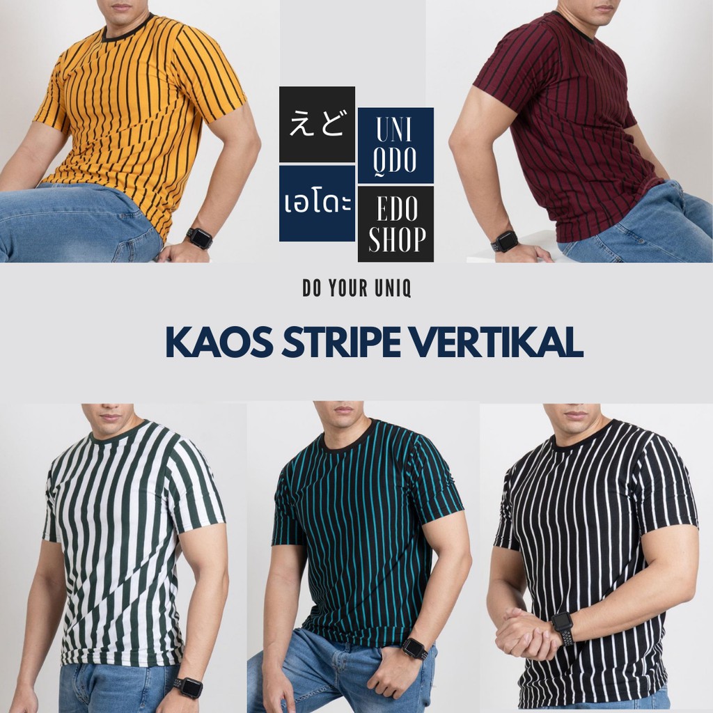 [UNIQDO T-SHIRT] Kaos Stripe Pria Vertikal Kaos Stripe Wanita Vertikal