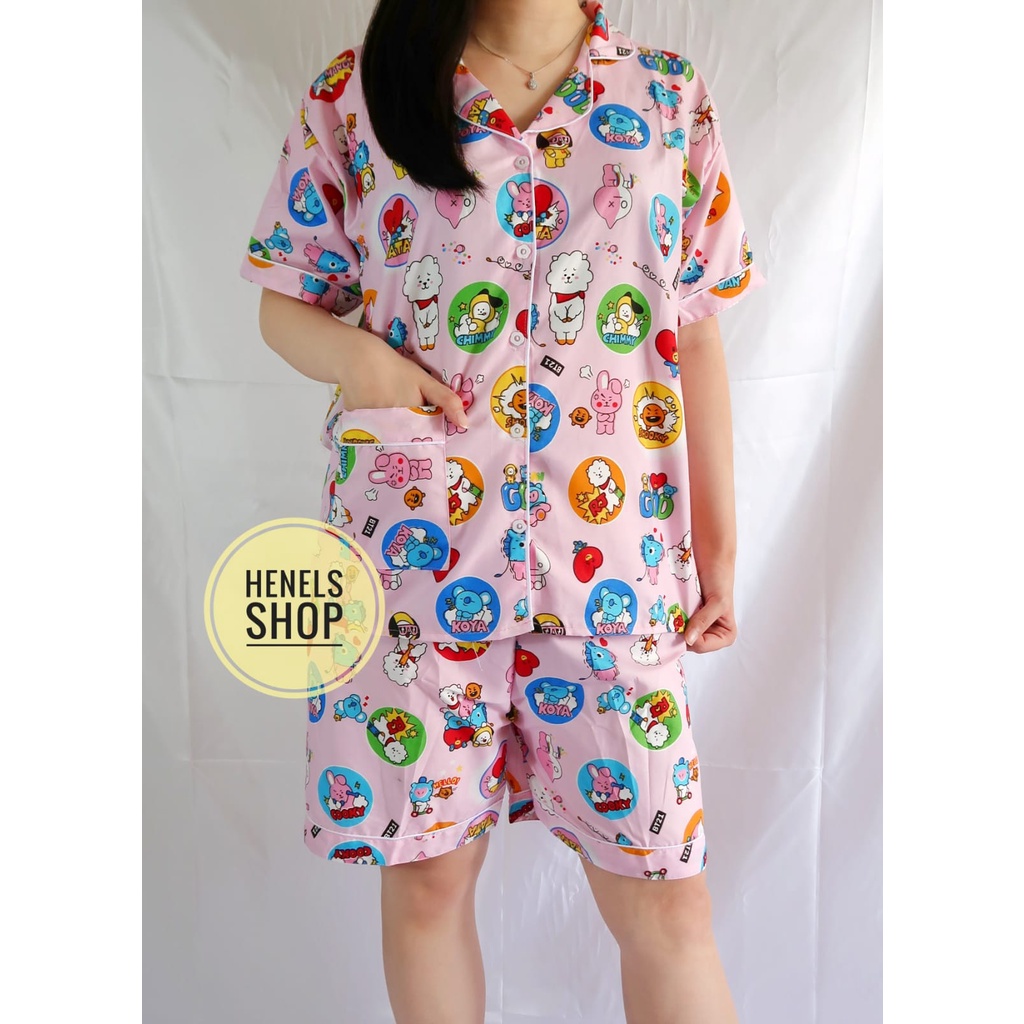 HENELS PIYAMA DEWASA | BAJU TIDUR DEWASA | BISA COD | PIYAMA WANITA | KATUN | PAKAIAN TIDUR | PIYAMA PENDEK | PIYAMA PANJANG | PIYAMA XL | BAJU TIDUR WANITA | PIYAMA BTS BT21-HP BTS / BT21 PINK