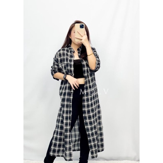 MDLV ~ 9238# Giralda Plaid Shirt Dress Slide Dress Kotak Fashion Import