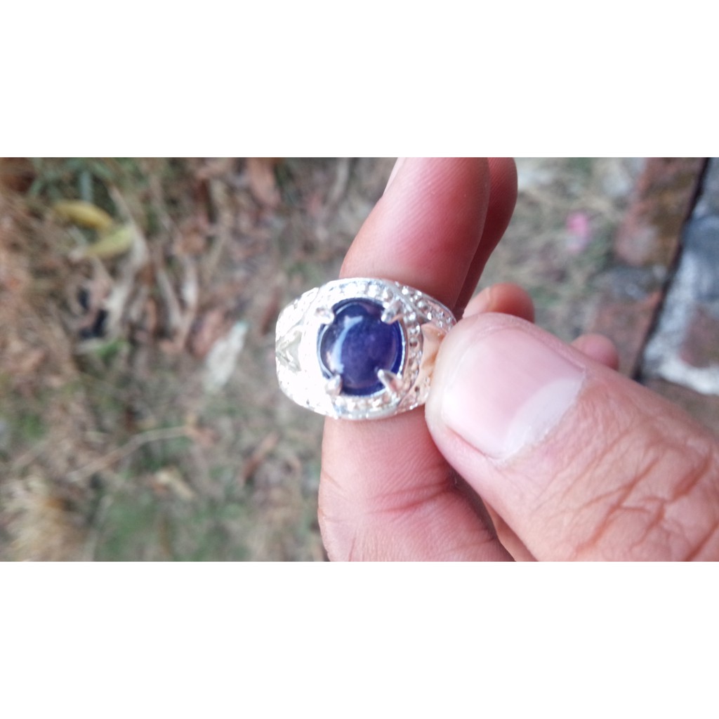 batu akik blue safir shappire afrika natural ring 8 siap pakai