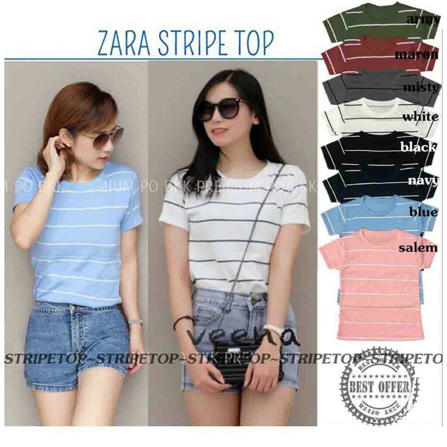 STRIPE TOP TSHIRT KAOS WANITA SALUR ZARAA