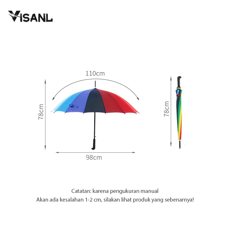 PAYUNG GOLF SIZE BESAR MOTIF PELANGI 12 WARNA RAINBOW KUAT &amp; KOKOH