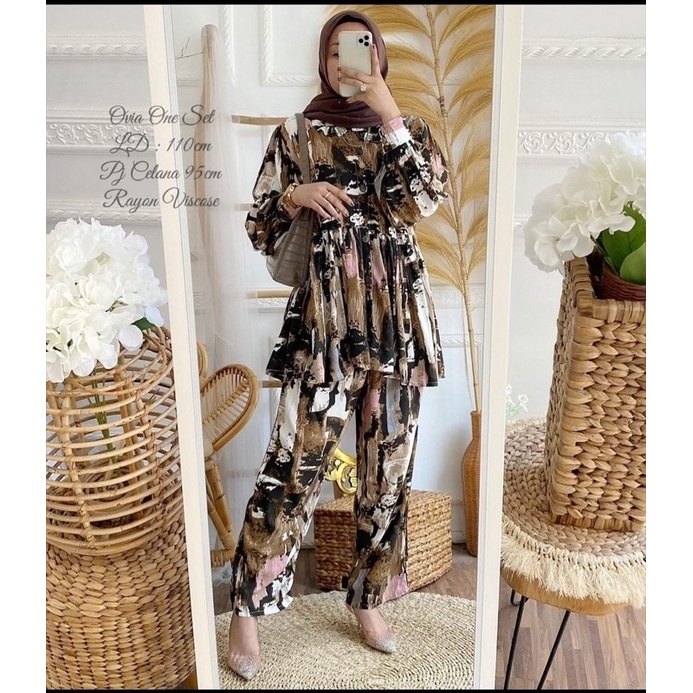 (RPA) ALL ONE SET MAGNOLA KEMEJA BLOUSE SET RAYON UNIQLO