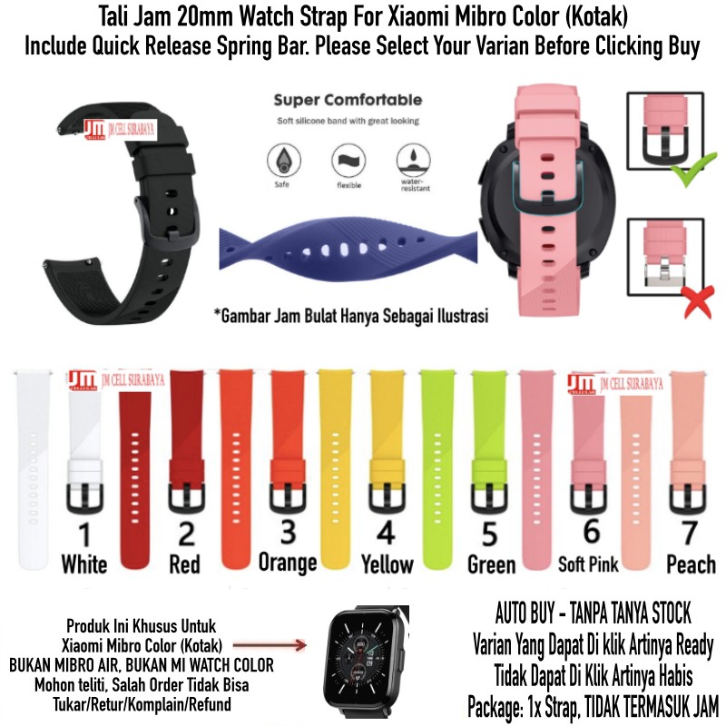 RTS Tali Jam 20mm Watch Strap Xiaomi Mibro Color (Kotak) - Sport Silikon Black Buckle