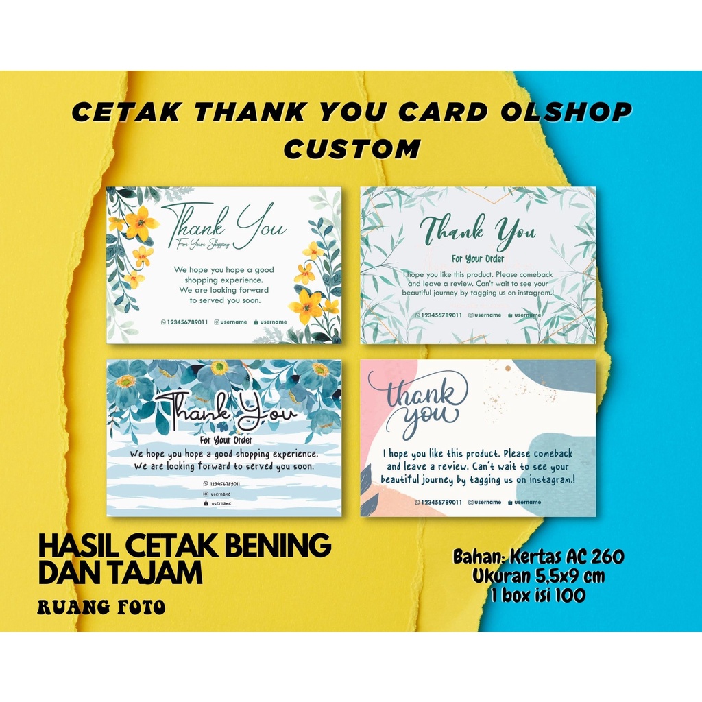 

Cetak Thank You Card Custom 1 Box Isi 100