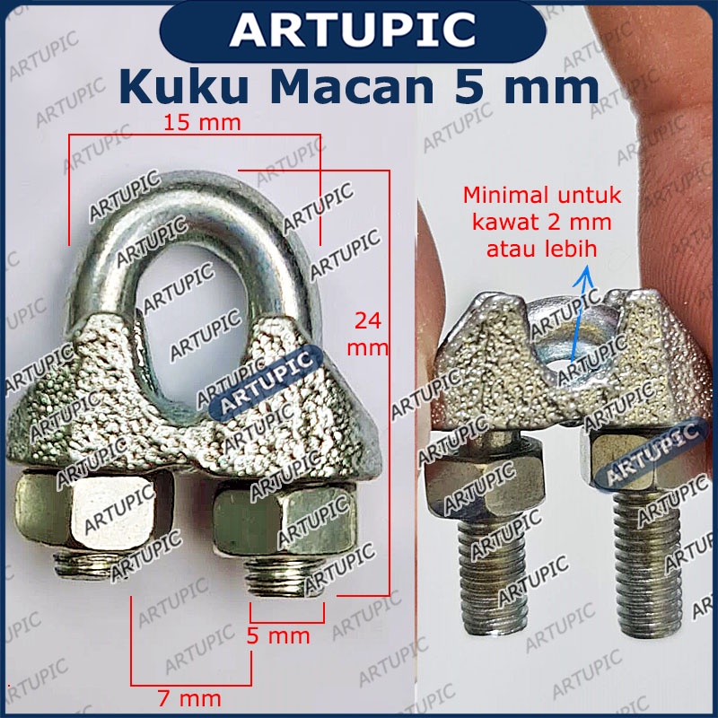 Kuku Macan 3 mm Klem Seling Wire Clip Clamp Tali Kawat Baja Kabel Seling Sling 3mm