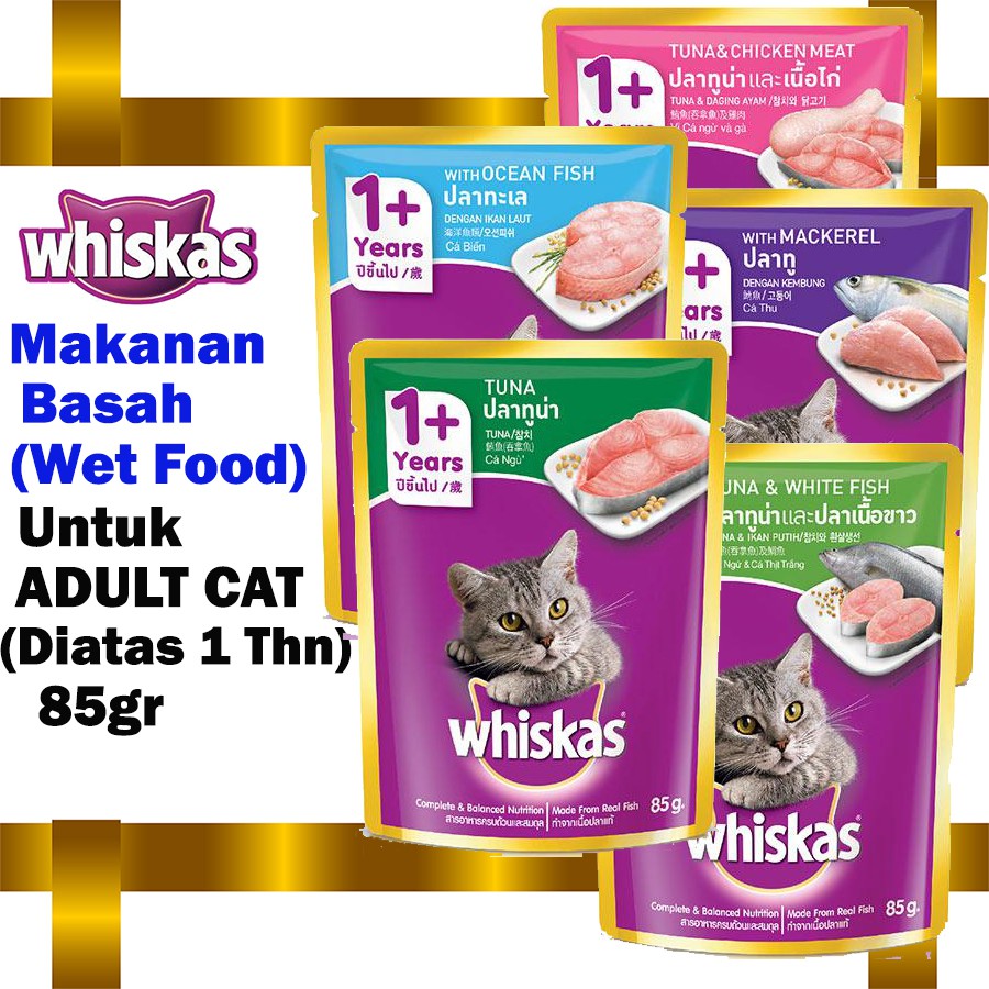 WHISKAS MAKANAN KUCING BASAH ADULT CAT WET FOOD KUCING POUCH 85 gr SASET 85gr KEMASAN CAT FOOD