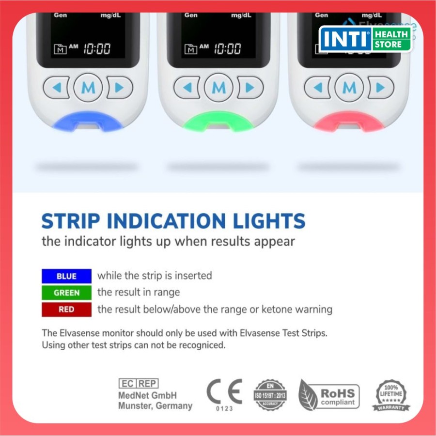 Elvasense Alat Cek 3in1 Gula Darah, Kolesterol &amp; Asam Urat EMS10