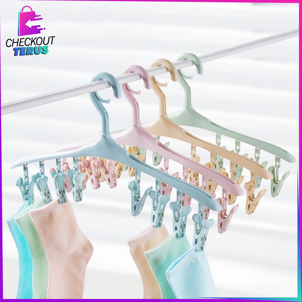 CT C281 Hanger Baju 8IN1 Plastik Tebal Gantungan Jepitan Jemuran Baju Plastik Hanger Kaos Kaki Gantungan Pakaian Dalam Hanger Jepit Jemuran Pakaian