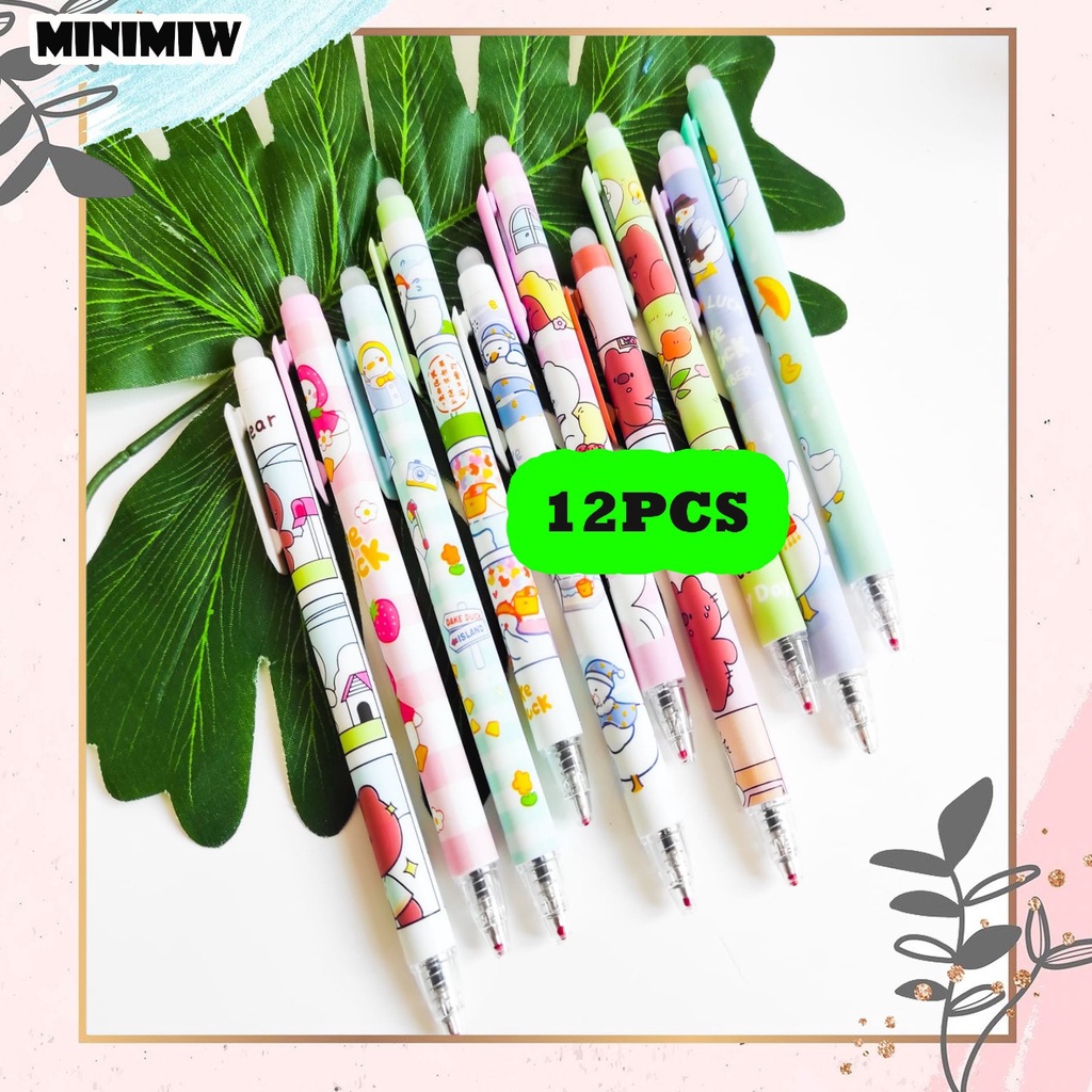 SELUSIN PULPEN BEBEK BERUANG CETEK ODEMEI MEKANIK ERASEABLE ISI 12 PCS PEN BISA DIHAPUS  ALAT TULIS BOLPOIN  DUCK BeAR UNIK IMUT MURAH PEN GEL KARAKTER PENA UNIK LUCU MURAH