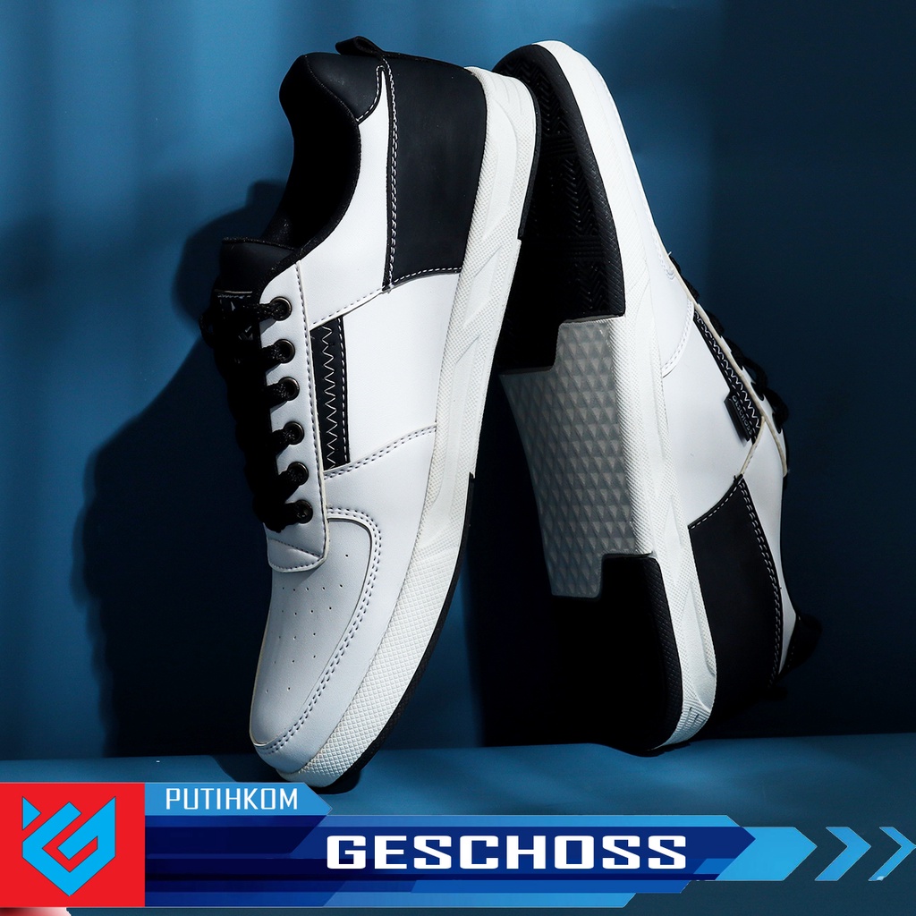 READY STOK Sepatu Sneakers Pria G7834 Putih Kombinasi Brand Geschoaa Sepatu Kets Kuliah Kerja Jalan Jalan Puith Coklat Murah Berkualitas