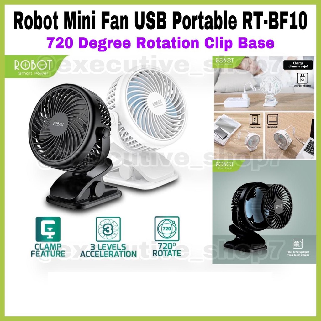 Robot Mini Fan Portable Clip RT-BF10 720 Degree Rotation