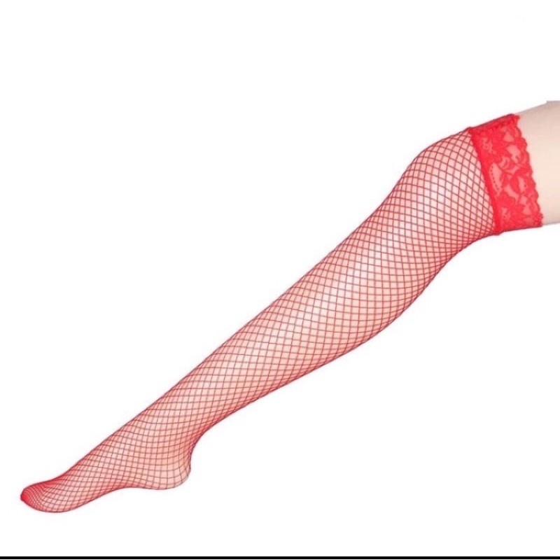 Kaos Kaki Stocking Fishnet Jaring Transparan - Kaos Kaki Jaring - Stoking Underwear Merah
