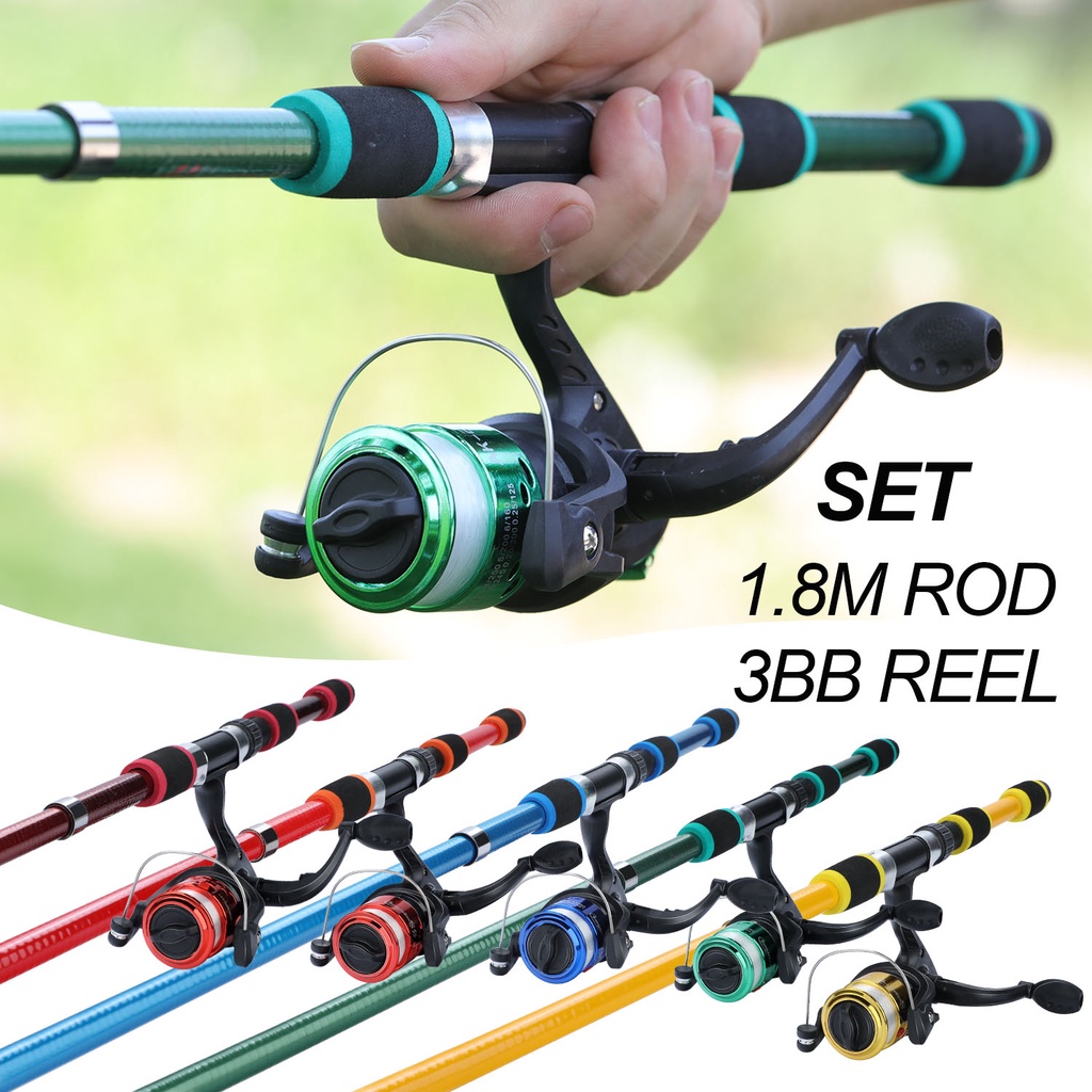 Sougayilang 1.8M 6 Bagian Spinning Fishing Rod Reel Set Fiber Glass Telescopic untuk Air Tawar Anak-anak Fishing pancingan set lengkap