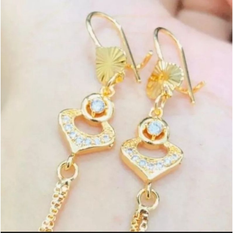 COD ANTING RUMBAI BENTUK LOVE FULL PERMATA GOLD TITANIUM ANTI KARAT ASLI