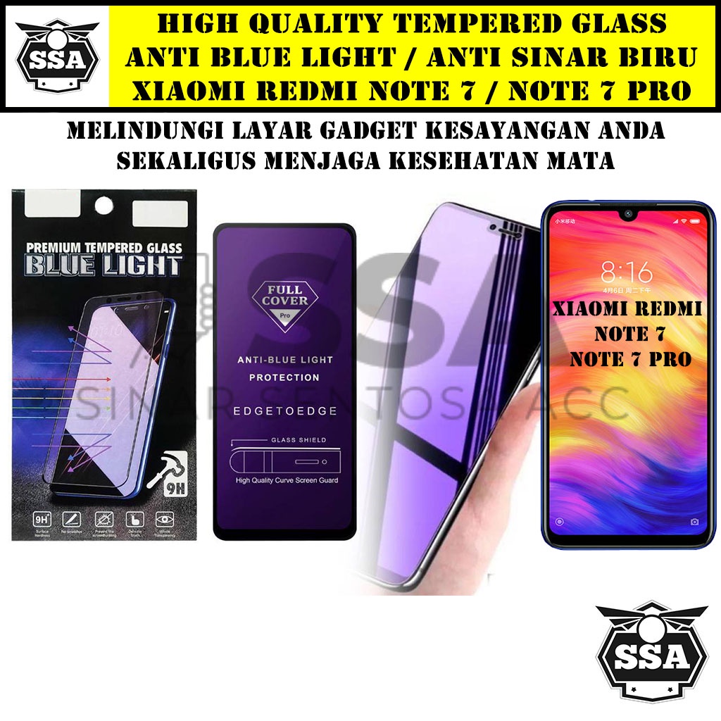 Tempered Glass Xiaomi Redmi Note 7 / Note 7 Pro Anti Blue Light Anti Sinar Biru Ori Original Hp Pelindung Layar Temper Anti Lecet Gores TG Murah Berkualitas