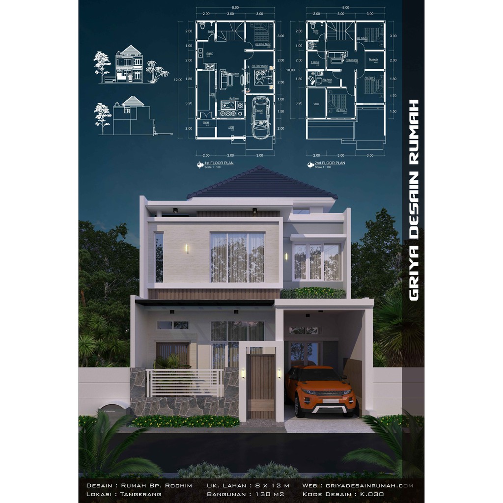 Jual Desain Rumah Minimalis Modern Lebar 8 Meter 5 Kamar Tidur 2 Lantai | Shopee Indonesia - Model Dan Denah Rumah Minimalis 2 Lantai