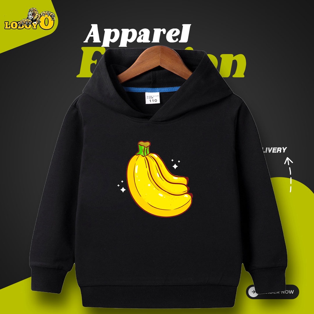 Sweater Hoodie Jaket Anak Perempuan Gambar Karakter Buah Pisang Usia 1-5 Tahun Hodie Anak Lucu Size 
