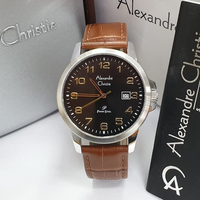jam tangan pria alexander cristie original ac1008 kulit silver coklat