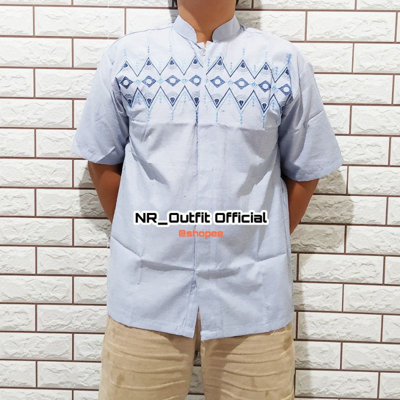 Baju Koko Pria Lengan Pendek Hem Bordil Motif Kombinasi Alusan / Halus Murah NR_Outfit Official COD