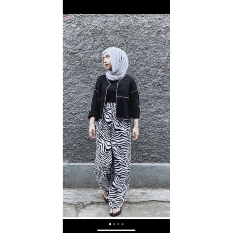 celana kulot full karet Bali motif zebra