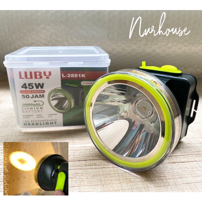senter kepala luby  45 watt 2881 waterproof tahan air tahan lama 50 jam super terang