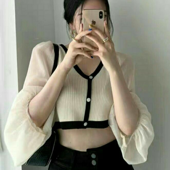 Elena Crop top rajut wanita import/ Baju blouse pendek crop top cewek murah baju atasan pendek cewek
