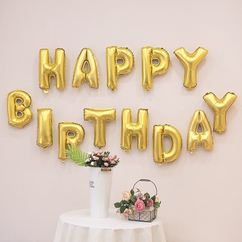 Paket Balon Huruf Birthday HBD Elegan Luxurious DIY Tebal Kuat Balon Alphabet Acara Pesta Party Mainan Toys Anak Kids Hiasan Decor Ultah Anak Kids Kiddos Murah Grosir Termurah Partai Little Miss Sunshine Malang