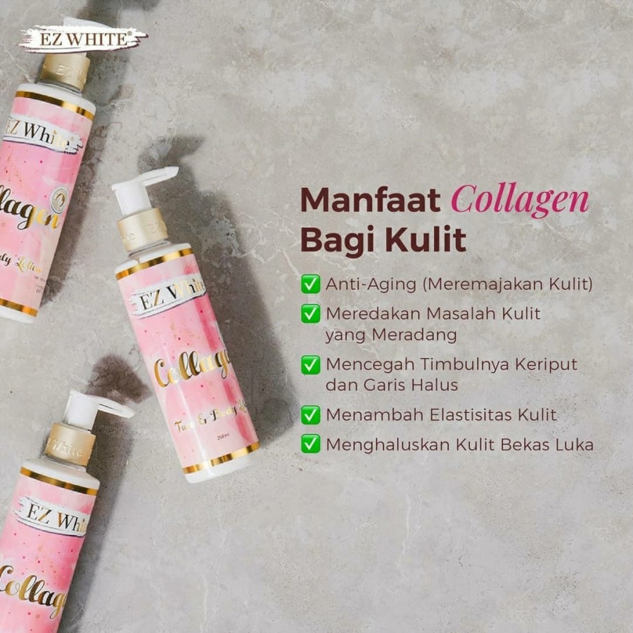 LOTION PEMUTIH WAJAH DAN BADAN PELEMBAB KULIT LOTION EZ WHITE COLLAGEN FACE &amp; BODY 250ML ORIGINAL BPOM