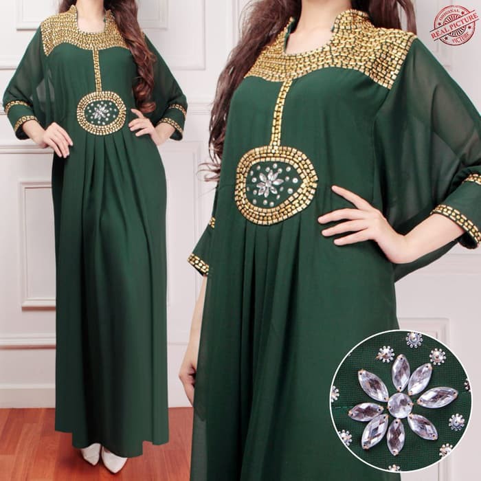 Agra1466 Kaftan nabila syakieb hijau botol baju pesta mewah jumbo new KTF