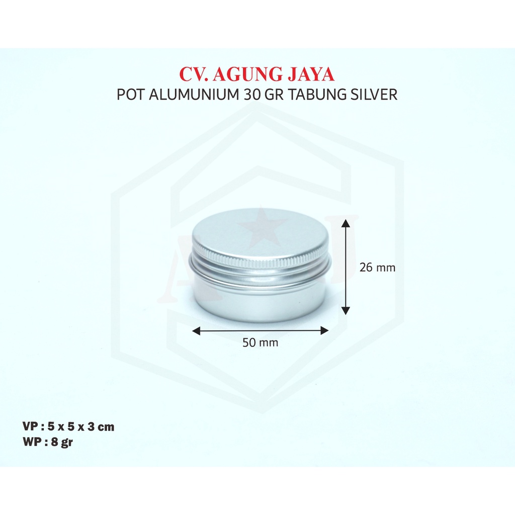 Pot Alumunium 30 g Silver/Pot Pomade/Pot Cream/Jar Alumuniu/ Wadah Pomade/Tin Alumunium/ Pot Pomade/
