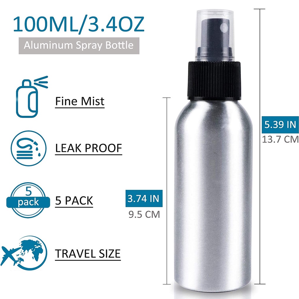 40/50/100/150ML Empty Aluminum Spray Bottle with Small Funnels