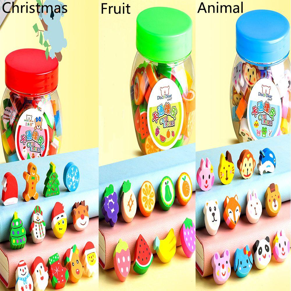 Nanas 50pcs Eraser Novelty Animal Natal Kartun Koreksi Perlengkapan